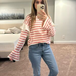 Cupio coral and white striped long sleeve top size small